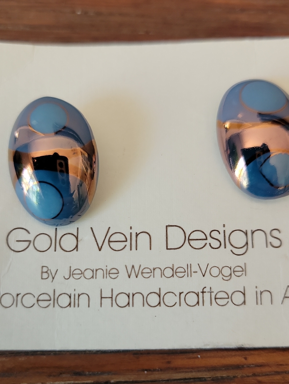 Gold Vein Designs Blue and Copper Porcelain Earrings By Jeanie Wendell-Vogel
